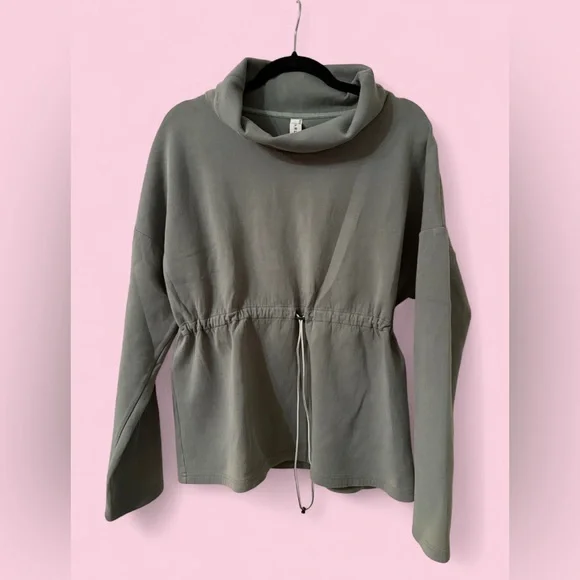Varley Gray Funnel Neck Drawstring Waist Pullover Sweatshirt Top Size M - Picture 1 of 8